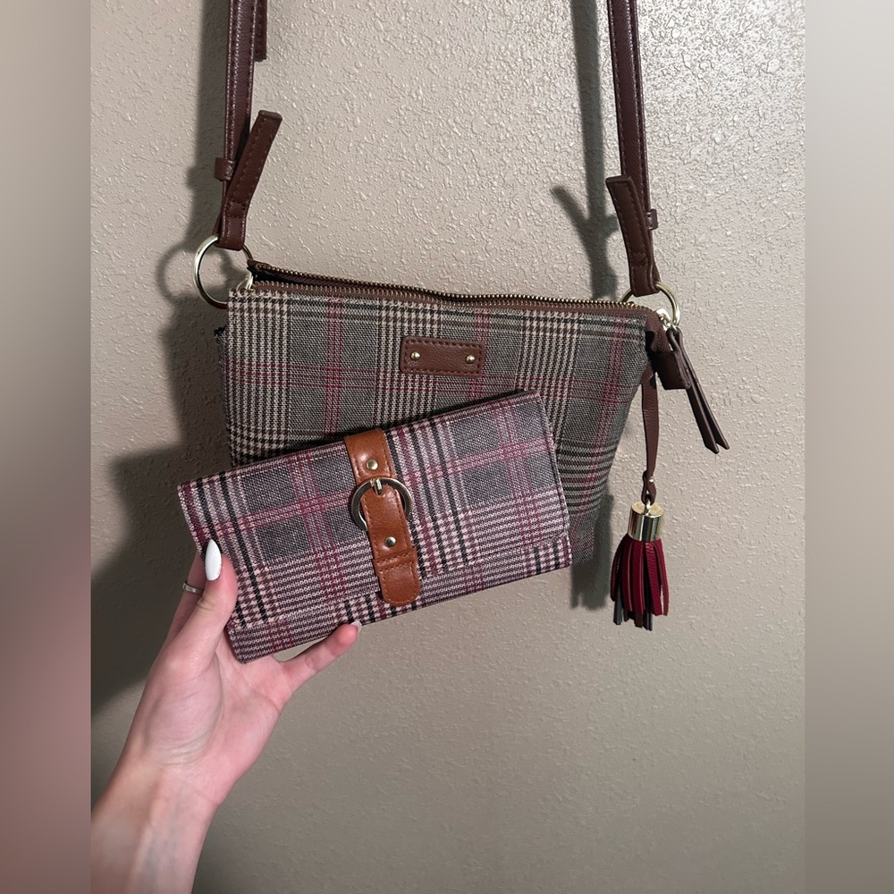 Matching Plaid Purse and Wallet Set